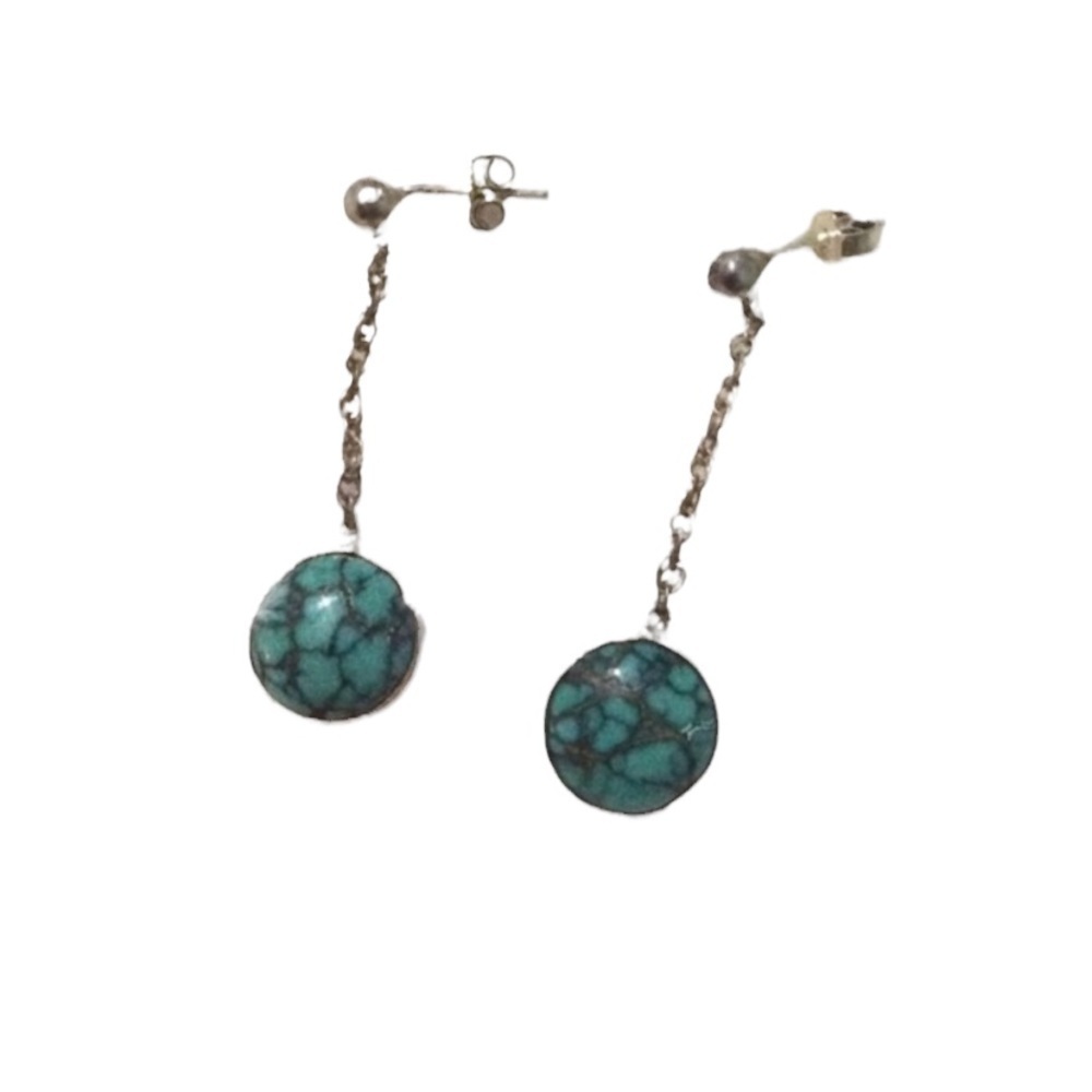 Stone Detail Teal Color Earrings Good Quality